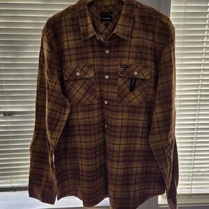 Brixton Men's Tan and Brown Plaid Shirt